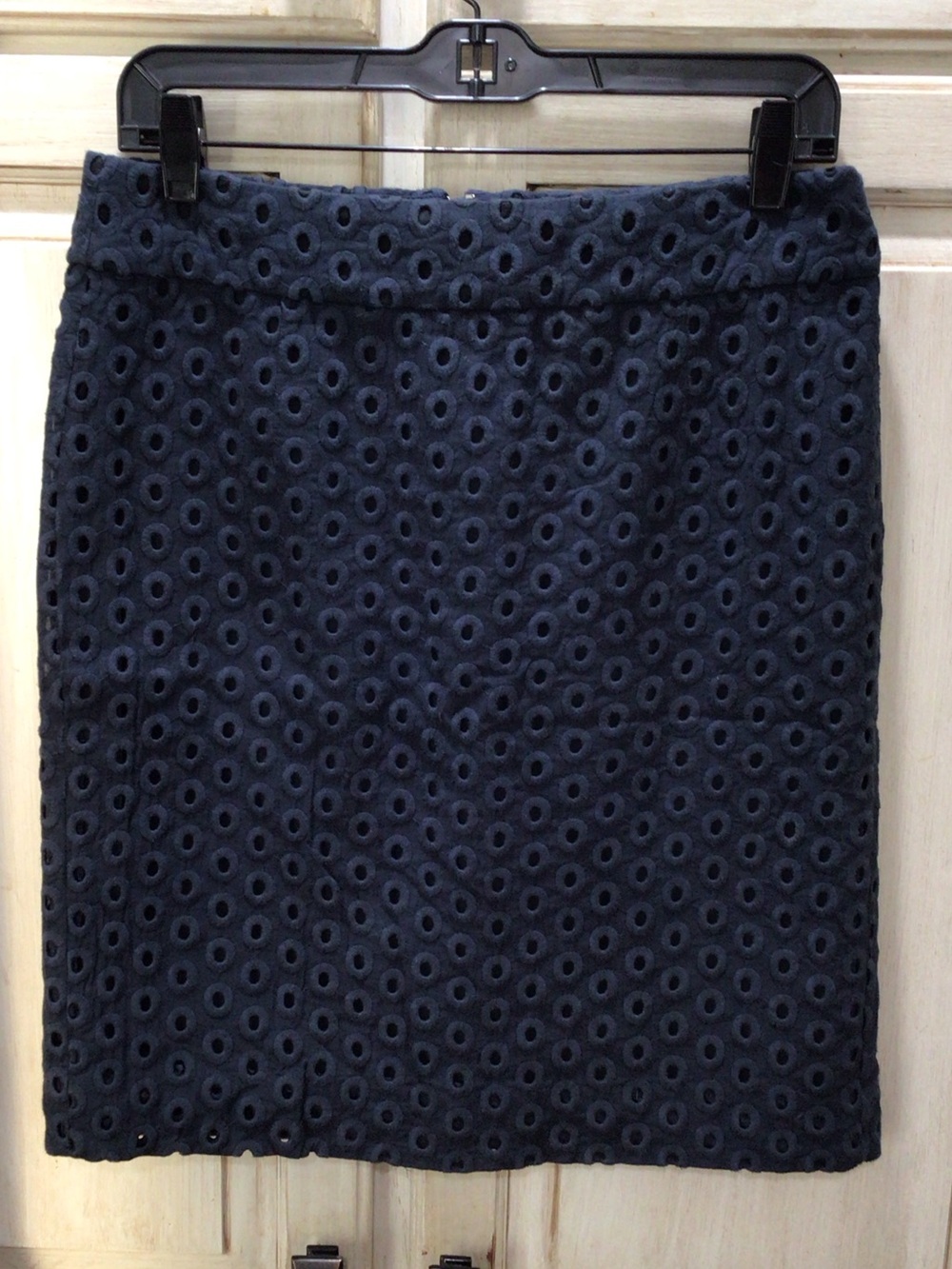 J. Crew Navy Eyelet Pencil Skirt
